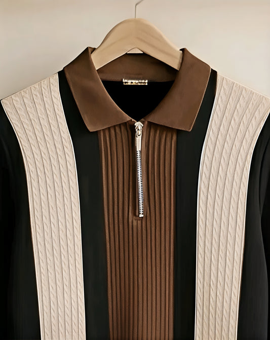 Men's stripe zipper neck cotton wear