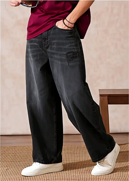 Men's Baggy whisker black pure denim Jeans.