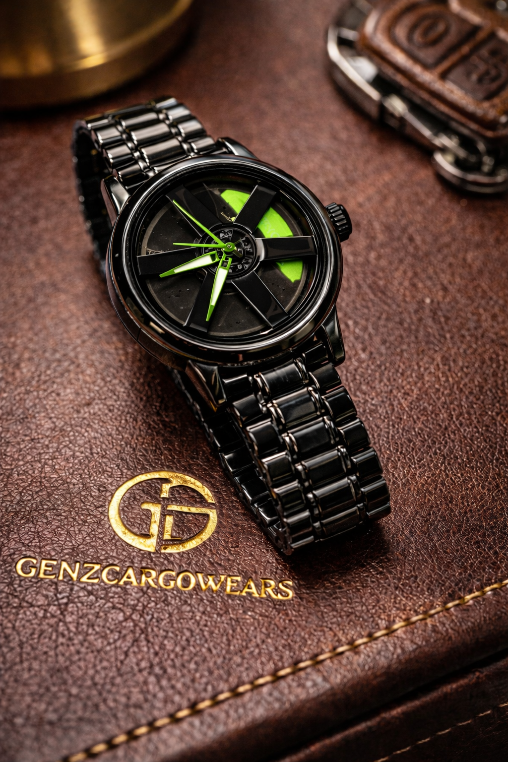 Men's Green analog Wheel Watch