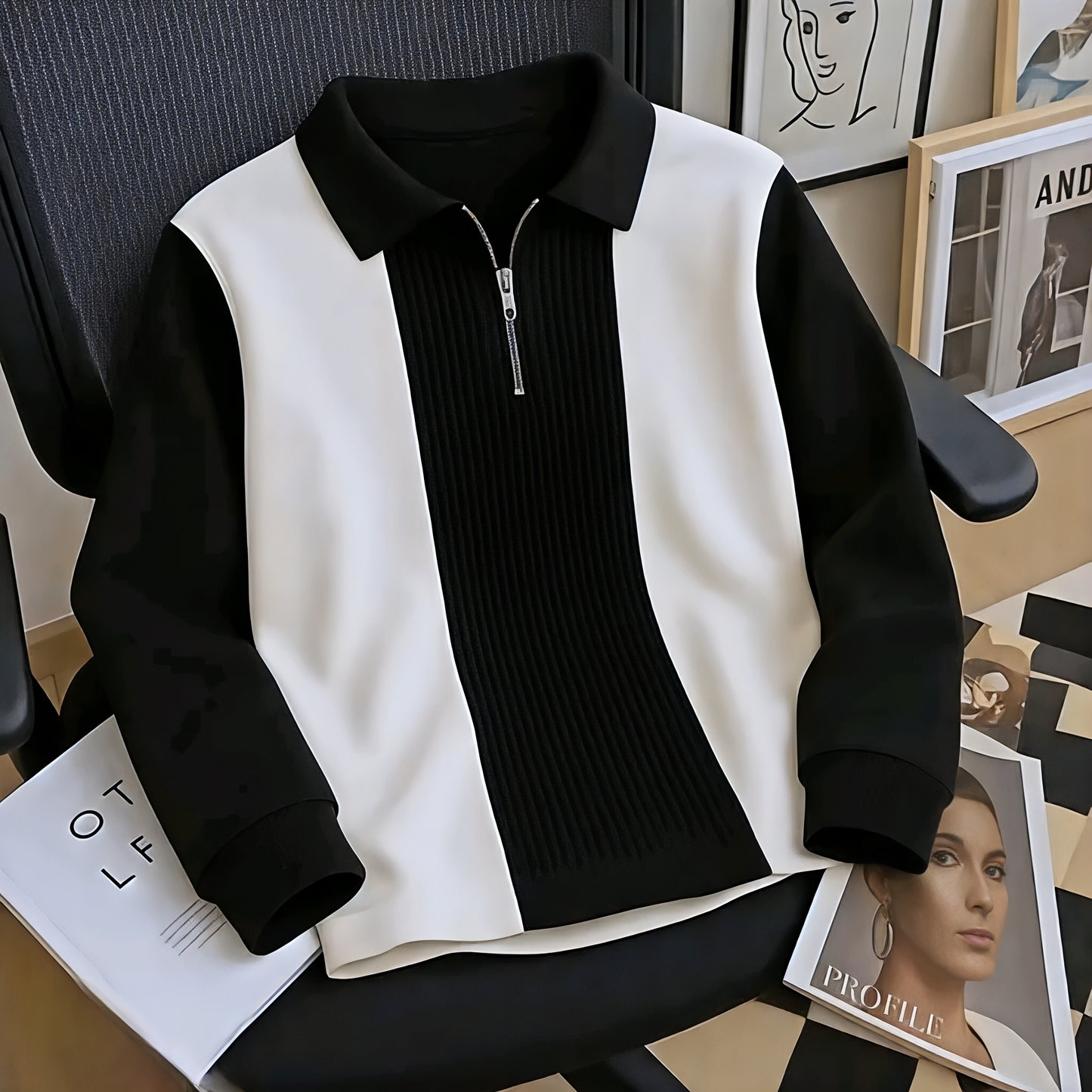 Mens zipper neck polo