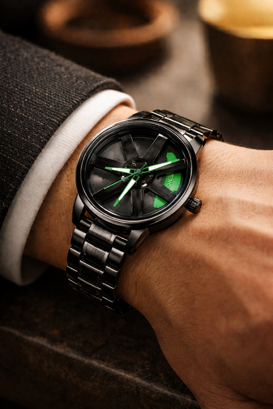 Men's Green analog Wheel Watch