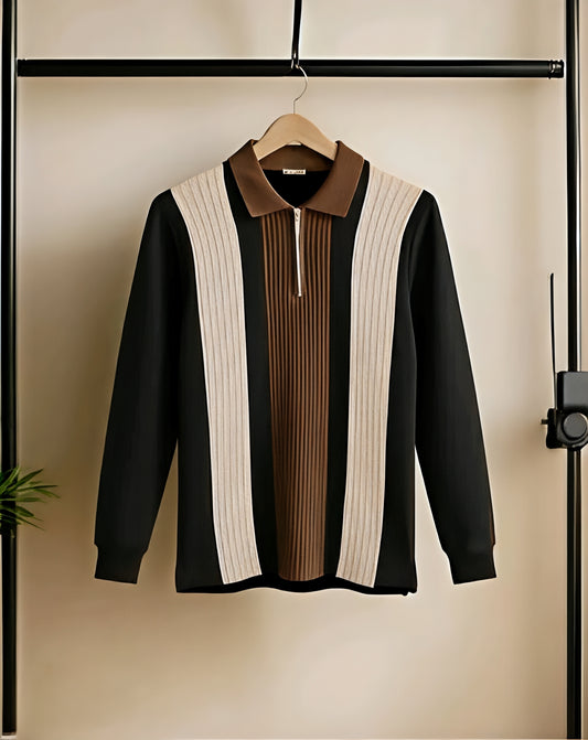 Men's stripe zipper neck cotton wear